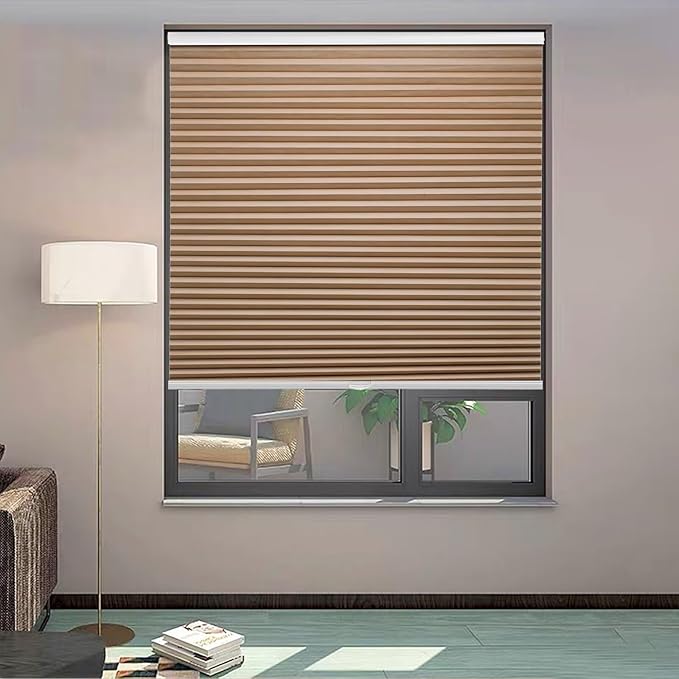 MYshade 1.5-Inch Cellular Cordless Blackout Shades,Thermal Insulating Noise Reducing Waterproof Blinds,Honeycomb Window Treatments for Indoor Light Control (Light Brown-24 W x 64" H)