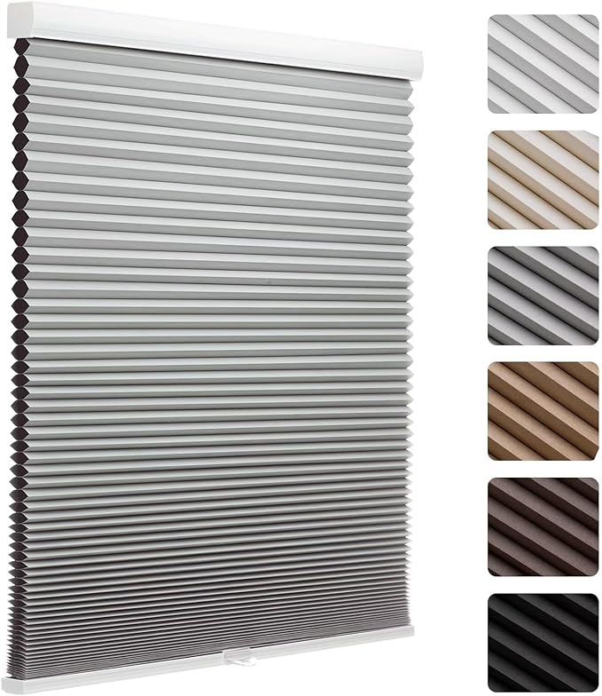 MYshade 1.5-Inch Cellular Cordless Blackout Shades,Thermal Insulating Noise Reducing Waterproof Blinds,Honeycomb Window Treatments for Indoor Light Control (Grey-27 W x 72" H)