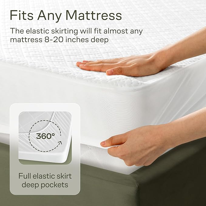 100% Waterproof Twin Mattress Protector - 360 Pad Protection Against Spills, Stains & Accidents for Parents & Pet Owners - Noiseless & Cooling Viscose Made from Bamboo (White)
