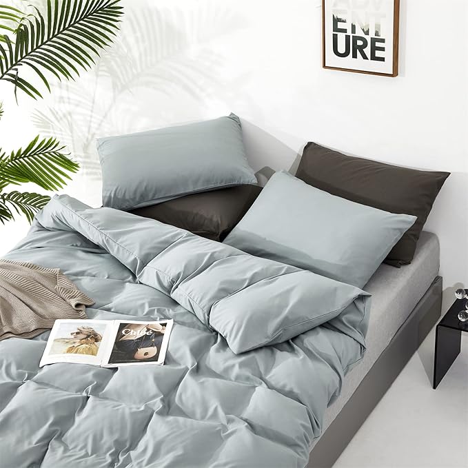 KAREVER Dusty Blue Comforter Set King Size Blue Bedding Women 3 Pieces Blue Color King Blanket Set All Season as Gift