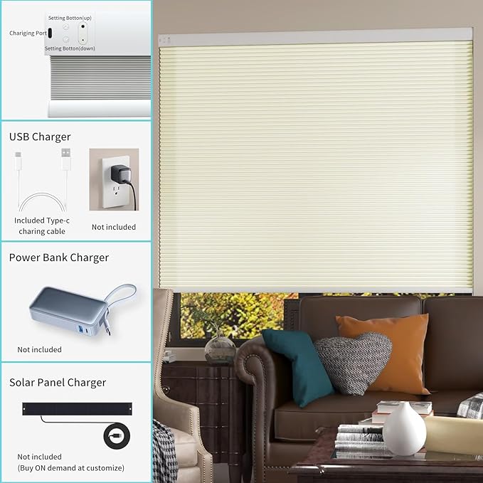 MYshade Motorized Cellular Shades - Smart Blinds Compatible with Alexa/Google Home/SmartThings,Light Filtering Rechargeable Cordless Honeycomb Blinds, Custom-Size Auto Shades for Windows (Beige)