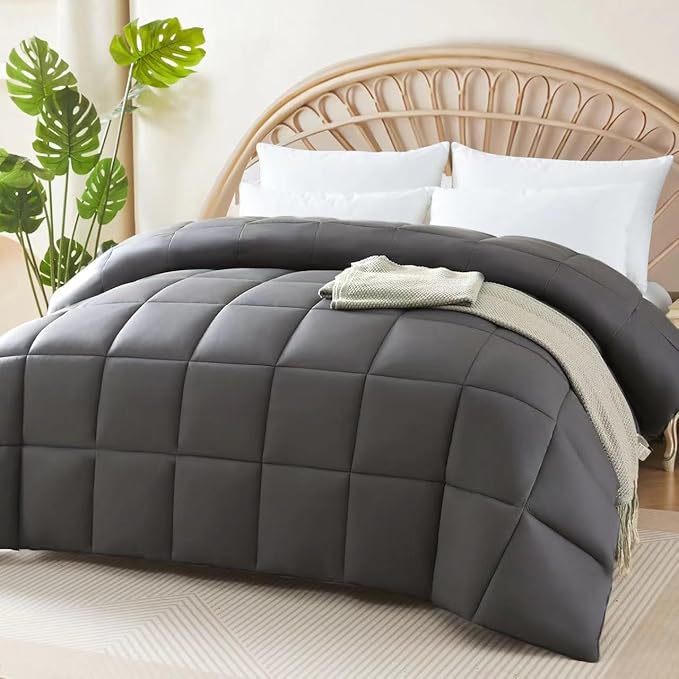 100% Viscose Made from Bamboo Comforter for Hot Sleepers- Breathable Cooling Silky Soft Duvet Insert Queen Size-with 8 Corner Tabs- All Season Comforter (88x88 Inches, Grey)