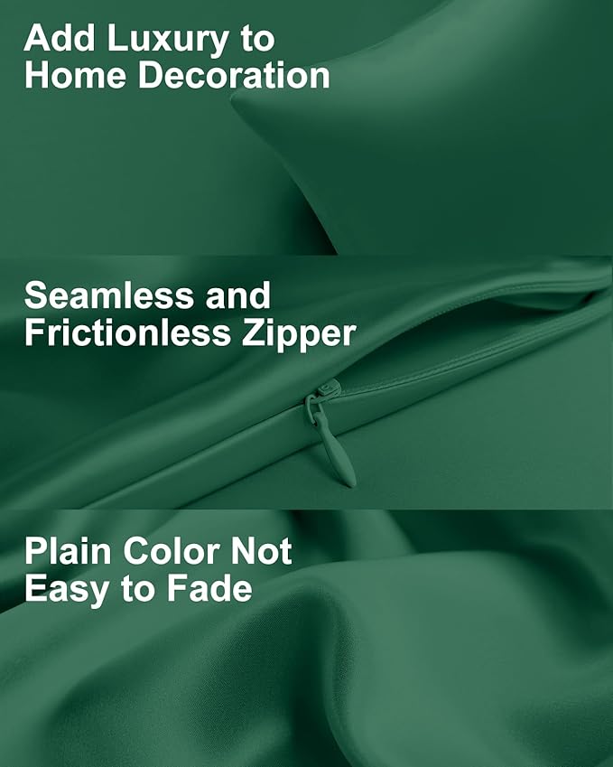 THXSILK Set of 2 100% Pure Mulberry Silk Pillowcases for Hair and Skin, 6A+ Grade 22 Momme Silk Pillow Case Queen Size 20"x30", Real Silk Pillowcases with Zipper (Emerald Green)