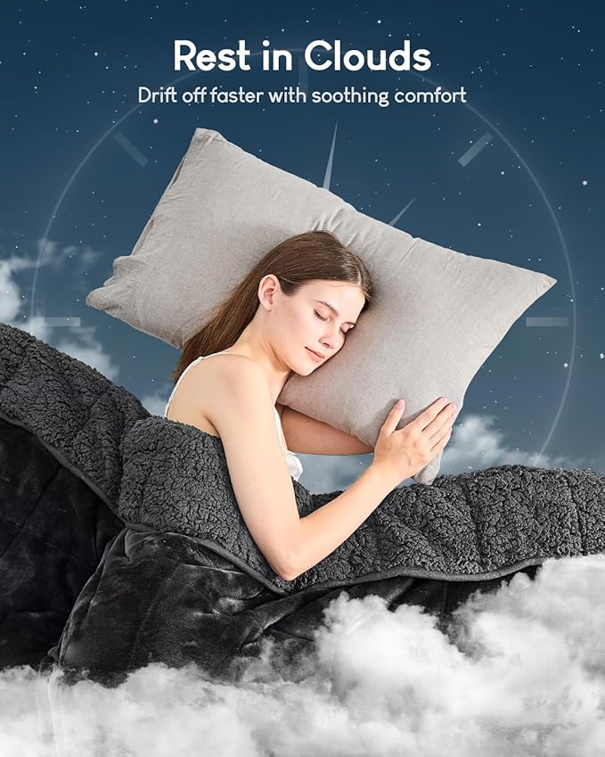 Cottonblue Weighted Blanket 15lbs for Queen Bed - Ultra Soft, Cozy Comfort Sherpa Blanket for Relax and Sleep, Heavy Bed Blankets with Cemaric Beads, 60x80 Inches,Black