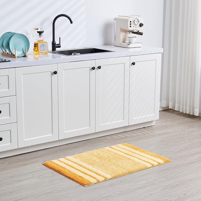CozeCube Bath mats for Bathroom Non Slip, Fluffy Absorbent Microfiber Bath mat Washable, Aesthetic Bathroom Rugs, Cute Harvest Gold Striped Bath mat, Harvest Gold, 32" x 20"