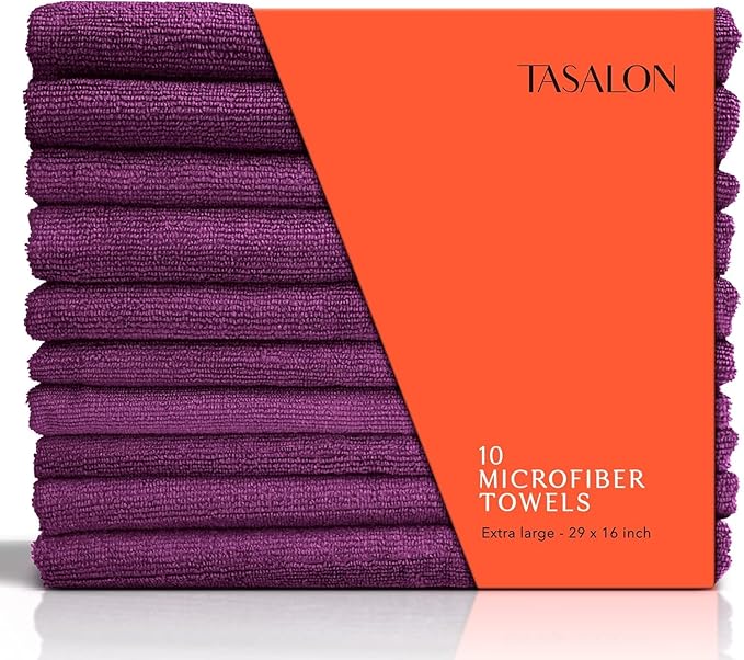 TASALON Microfiber Hair Towel for Salon - 10 Pack - 29 x 16 Inches, Quick Dry and Ultra-Soft Facial Towels with Soft Absorbant (Purple)
