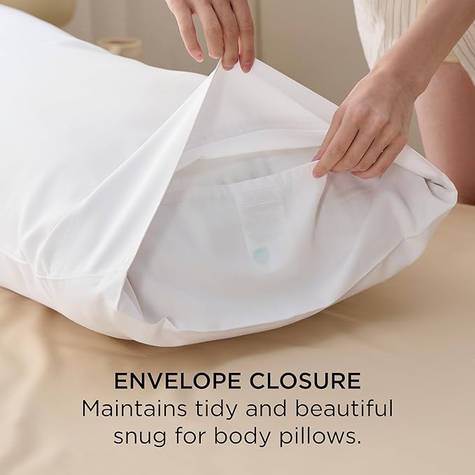 Bedsure Body Pillow Cover, Cooling Body Pillow Pillowcase for Hot Sleepers, Rayon Derived from Bamboo White Pillowcase, Breathable & Soft Long Pillow Case Cover with Envelope Closure, 20x54 Inches