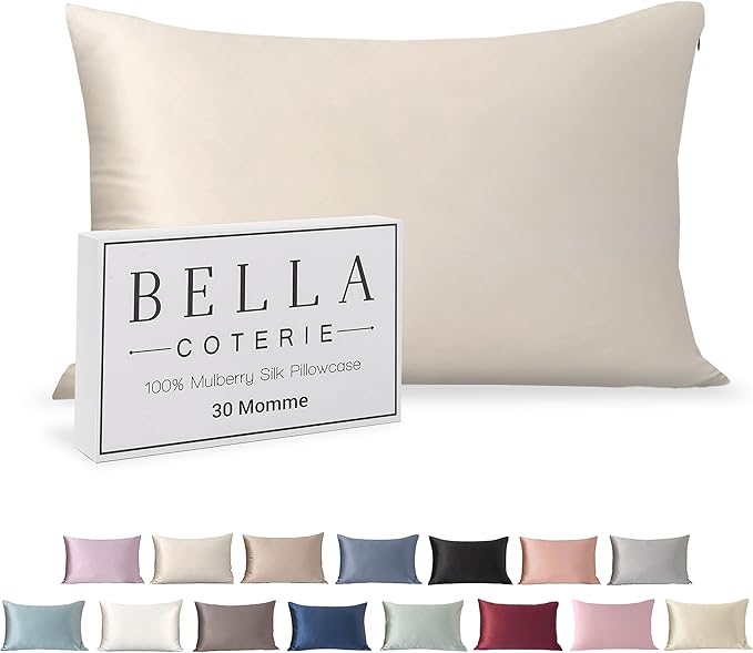Bella Coterie Luxury Silk Pillowcase for Hair and Skin | 30 Momme | 100% Pure 6A Mulberry Silk | Super Soft | Perfectly Plush [Queen, Ivory]