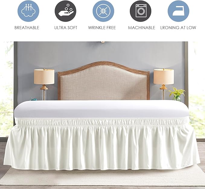 FreshCulture Elastic Wrap Around Bed Skirt - Easy Fit with 18-Inch Tailored Drop, Hotel Quality Dust Ruffle for Full Size Bed (Cream)