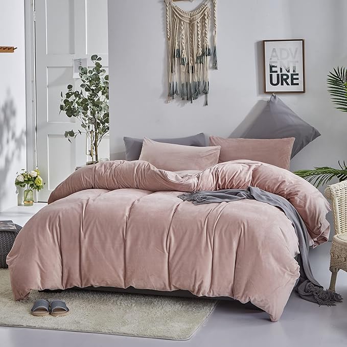 Cottonight Pink Velvet Comforter Set Queen Dusty Pink Flannel Bedding Comforter Set Queen Plain Blush Pink Winter Blanket Quilts Modern Sherpa Micromink 3 Piece Bedding Set