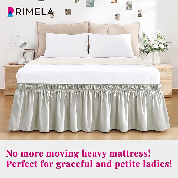 RIMELA Light Grey Bed Skirt Queen Size 18 Inch Drop, Wrap Around Elastic Bedskirt, Dust Ruffle for Adjustable Bed Base Machine Washable Easy to Install Bed Skirts