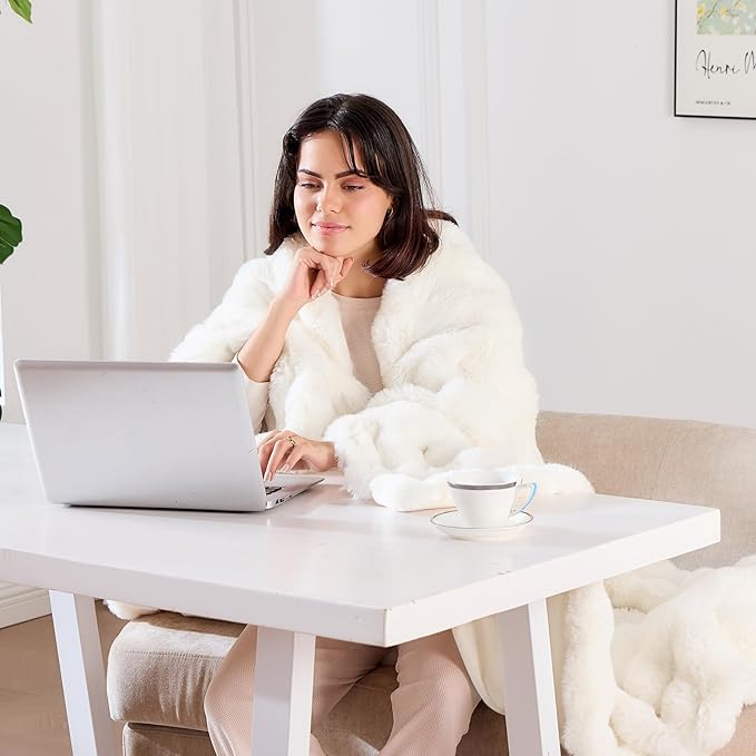 Fluffy Blanket for Couch Soft Luxury Faux Rabbit Fur Throw Blanket Cozy Fuzzy Plush Bubble Thick Warm Decorative Throw for Bed, Sofa (Twin Size 60''x80'', Cream White)