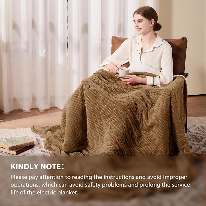 Homemate Electric Heated Blanket Twin Size - 62"x84" Heating Blanket Twin Size 1/2/4/6/8 Hours Auto-Off 10 Heat Level Over-Heat Protection Soft Flannel Sherpa ETL Certification