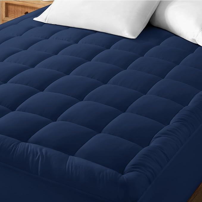Bare Home Twin Mattress Topper Cotton Top - Plush Topper for Mattress - Fitted Mattress Cover - Cooling Breathable Air Flow - 8" to 21" Deep Pocket - Soft Mattress Pad (Twin, Dark Blue)