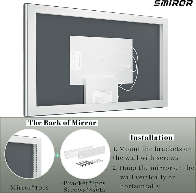 SMIROR LED Bathroom Mirror with Lights 60"x 40", Rounded Rectangle Lighted Vanity Mirror for Wall, Front Lit and Backlit, 3 Colors, Dimmable, Anti-Fog, Tempered Glass (Horizontally/Vertically)
