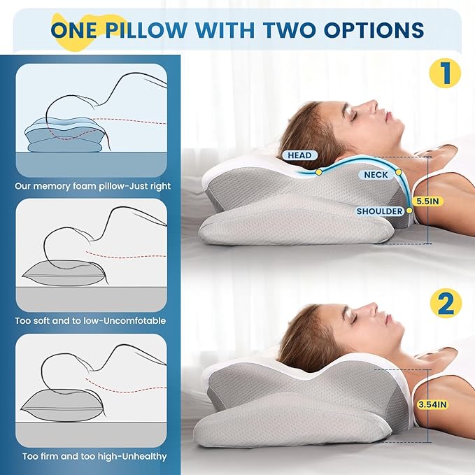 ASTARRY Cervical Pillow for Neck and Shoulder,Contour Memory Foam Pillow,Ergonomic Neck Support Pillow for Back,Side Stomach Sleepers with Pillowcase