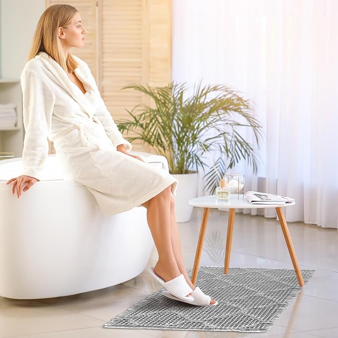 ZALL Waffle Bath Mat,Super Absorbent Non Slip Bathroom Rug,Grey 18x30inch,Geometric Diamond Machine Washable Ultra Soft Floor Mats Gray