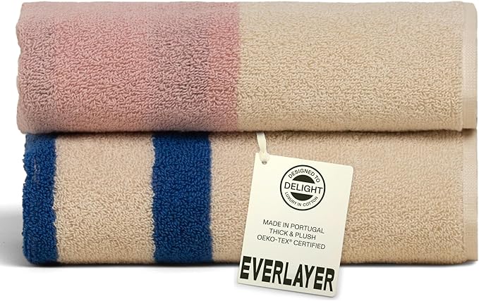 Towels - Ultra Soft, Thick and Plush, Reversible - 2 PC Luxury Hand Towels (16"x 28"), 550 GSM,100% Combed Cotton, Made in Portugal, Perfect for Home and Bathroom, Calamine Sky-Janus