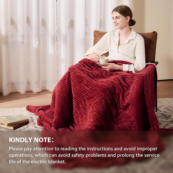 Homemate Electric Heated Blanket Full Size - 72"x84" Heating Blanket Full Size 1/2/4/6/8 Hours Auto-Off 10 Heat Level Over-Heat Protection Soft Flannel Sherpa ETL Certification