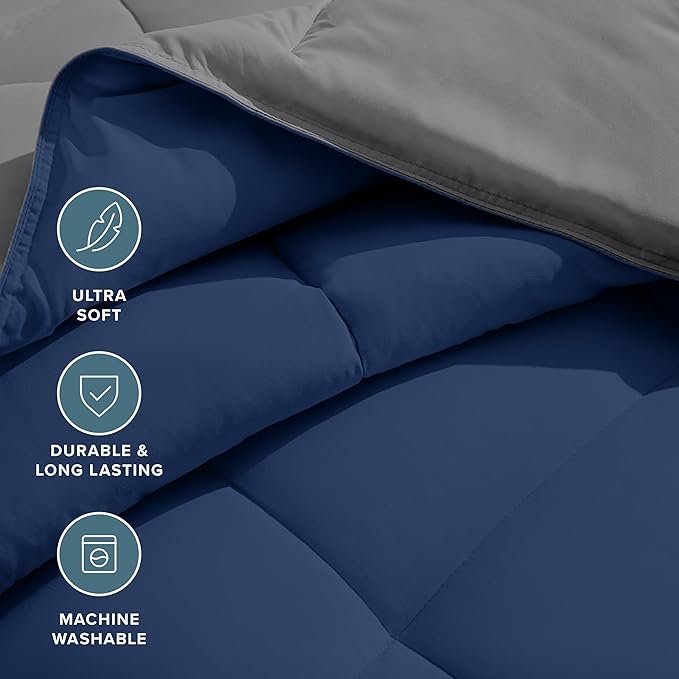 Bare Home Comforter - Twin/Twin Extra Long - Reversible Colors - Goose Down Alternative - Ultra-Soft - Premium 1800 Series - All Season Warmth - Bedding Comforter (Twin/Twin XL, Dark Blue/Grey)