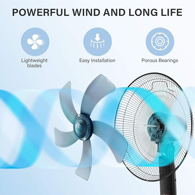 Simple Deluxe Oscillating 16″ Adjustable 3 Speed Pedestal Stand Fan with Remote Control for Indoor, Bedroom, Living Room, Home Office & College Dorm Use, 2 Pack, black