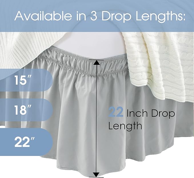 FreshCulture Twin Bed Skirt - Elastic Wrap Around, Easy Fit with 22 Inch Drop, Hotel Quality Dust Ruffle (Light Grey)