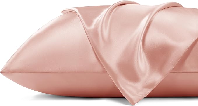 Bedsure Satin Pillowcase with Zipper, Similar to Silk Pillow Cases 2 Pack, Satin Pillow Cases Queen, Silky & Soft Peach Pink Pillow Cover for Hair and Skin, Gifts for Women Men, 20x30 Inches