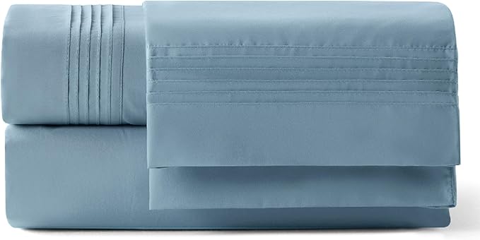 Bedsure Deep Pocket Queen Sheets Set - Fits Mattresses Up to 21 Inches Thick - 4 Piece GentleSoft Bed Sheets, Moisture Wicking, Soft & Cooling Bedsheet & Pillowcases, Easy & Secure Fit, Mineral Blue