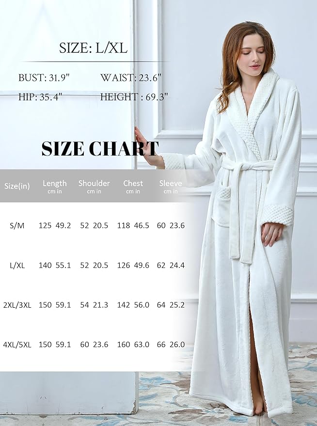 Artfasion Womens Long Fleece Robe - Warm Soft Floor Length Flannel Bathrobes for Winter Thicker Long House Coat with Pockets