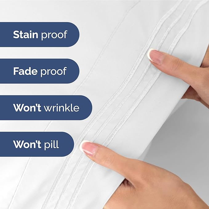Hotel Luxury Durable Bed Sheets - Full Size 4 Piece Sheet Set - Extra Soft, Breathable And Cooling - Deep Pockets, Easy-Fit & Wrinkle-Free - Bright White Oeko-Tex