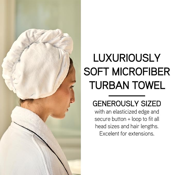 ILES FORMULA Hair Turban Towel – Ultra-Soft Microfiber Hair Towel Wrap for Fast Drying, Frizz Control & Breakage Protection – Large, Lightweight Hair Wrap for Short, Long & Curly – White