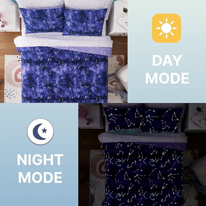 Twin Comforter Set - 5 Pieces Girls Boys Galaxy Glow in The Dark Twin Bedding Sets for Kids, Ultra Soft Bed in A Bag with Sheets