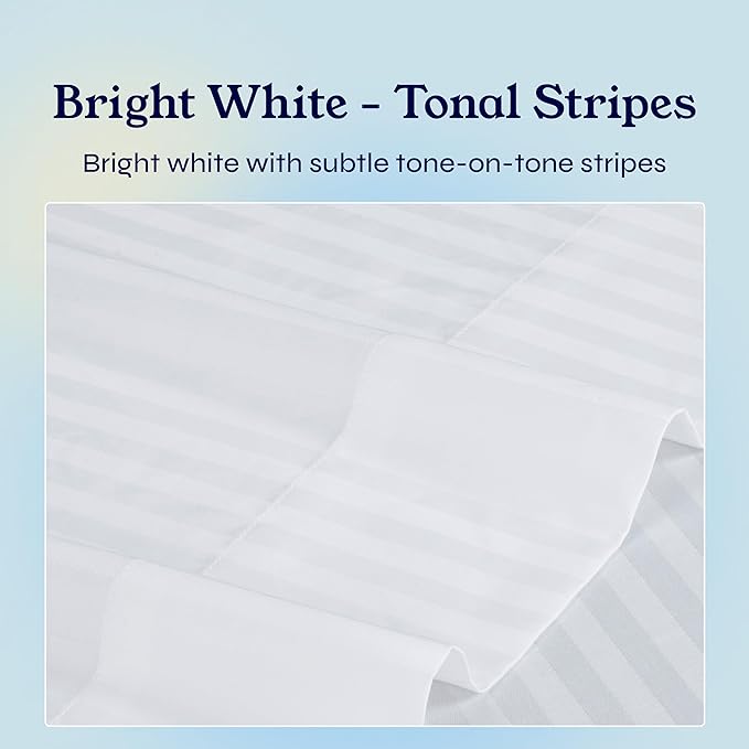 California Design Den Stripe Duvet Cover Queen Size, 400 Thread Count Sateen 100% Cotton Comforter Cover, 2 Pillow Shams, 3-Pc Bedding Set, Button Closure, Corner Ties (White Stripes, Full/Queen)