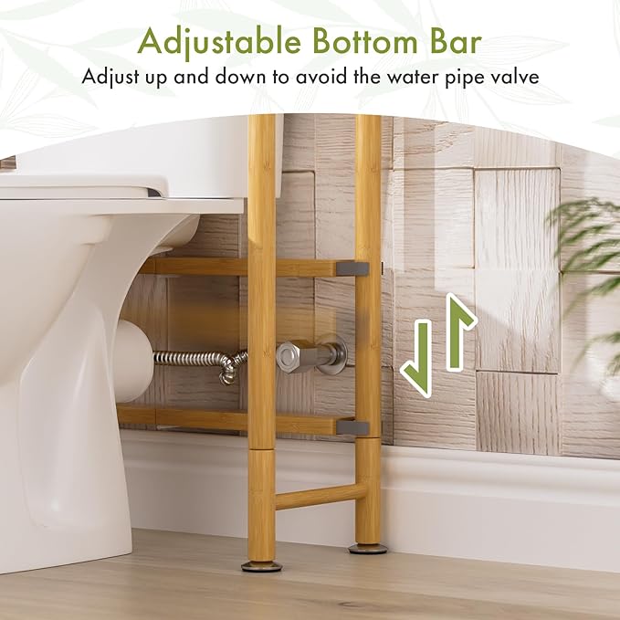 AmazerBath Over The Toilet Storage Shelf Bamboo, 3-Tier Over Toilet Organizer Rack, Freestanding Above Toilet Shelf for Bathroom, Laundry, Space Saver, Natural Color