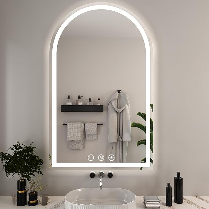 LED Bathroom Mirrors with Lights 24"x48" Arched Mirror for Wall,Led Vanity Mirror, Anti-Fog,LED Mirrors with Front Light and Backlit, Anti-Fog, Dimmable, 3 Color, Shatterproof, Touch Sensor