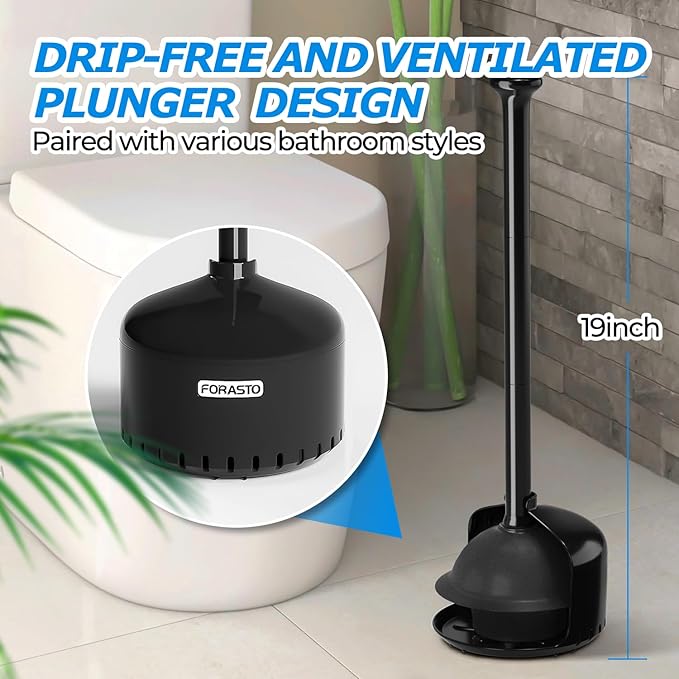 2Pack Toilet Plunger with Holder，Plungers for Bathroom with Holder, Toilet Plunger with Cover，Bathroom Plunger，Bathroom Decor，Toilet Bowl Cleaners,Bathroom Accessories，Black(19inch)