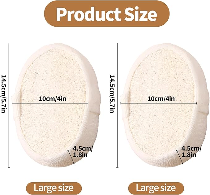 Natural Shower Loofah Sponge Exfoliating Body Scrubber，Natural Organic Beauty Exfoliating Loofah for Men and Women, Suitable for Cleansing Face Scrubber and Body Bath 2PCS (2 Large)