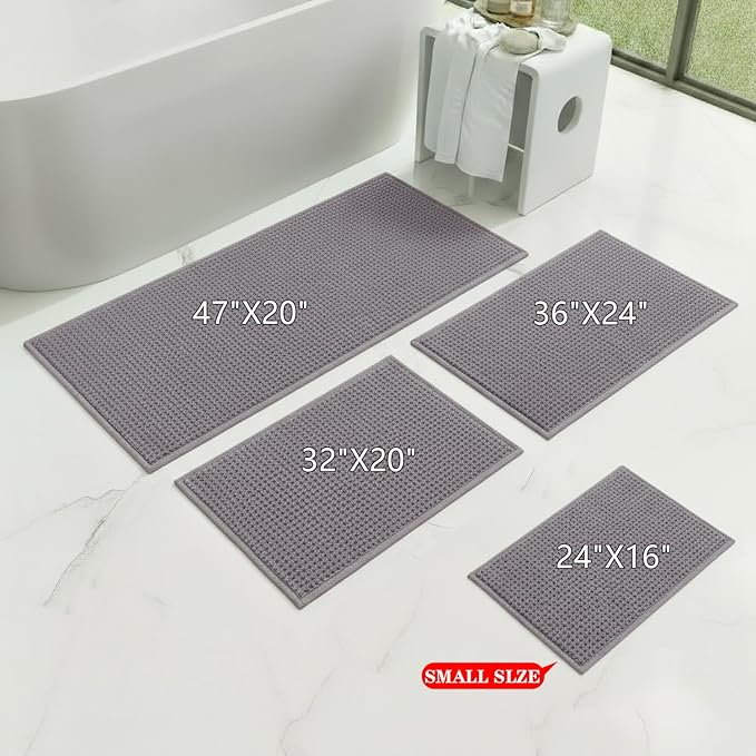 Bathroom Rugs Non Slip Washable, Super Absorbent Thin Bath Mat for Small Quick Dry Low Pile Bathroom Rug, (Light Gray, 24″x16″)