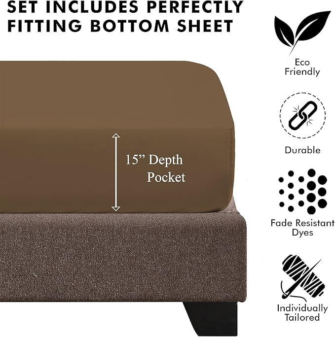 URBANHUT 1000 Thread Count Twin Size Egyptian Cotton Sheets, Long Staple Soft & Breathable, 3 Pc Bed Sheet Sets, Luxury Hotel Sateen Sheets Fits 16" Deep Pocket - Taupe