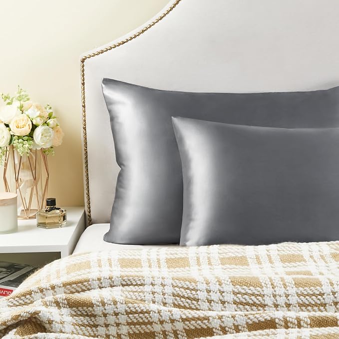 BEDELITE Satin Pillowcase for Hair and Skin, Super Soft and Cooling Similar to Silk Pillow Cases 2 Pack with Envelope Closure, Gift for Women Men(20"x40" King Size, Dark Grey)