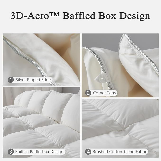 DWR Heavyweight Down Feather Fibers Comforter Spuer King, Ultra-Soft Cotton Blend Fabric, High Fill-Power Overfilled Winter Warm Hotel Duvet Insert for Cold Weather/Sleeper (120x120, White)