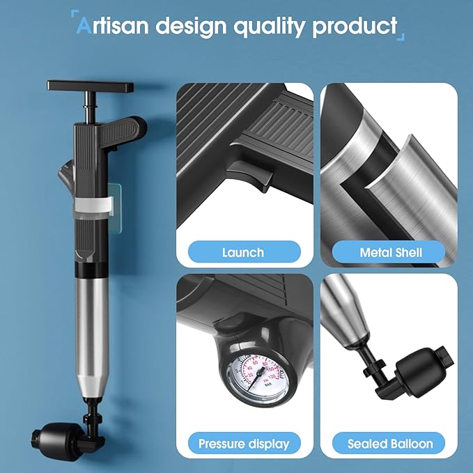 TheElves Toilet Plunger Heavy Duty Pro, Electric High Pressure Toilet Clog Remover Tool, Powerful Bathroom Plunger with Holder for Drain Cleaning - Black