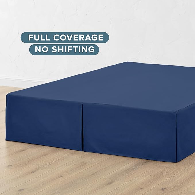 Bare Home King Bed Skirt - 15-Inch Tailored Drop Easy Fit - Bed Skirt for Beds - Center & Corner Pleats (King, Dark Blue)