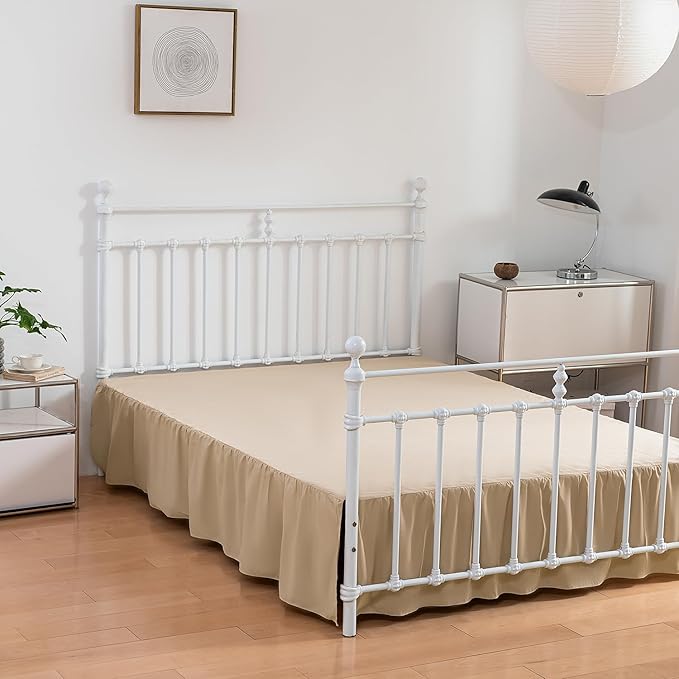 Bed Skirt, Full Size Ruffled Bed Skirt with Split Corners, 12 Inch Drop Dust Ruffle Bed Skirt with Platform, Full -12 Inch, Light Camel
