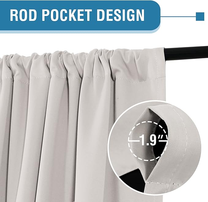H.VERSAILTEX 100% Blackout Curtains for Bedroom Thermal Insulated Curtains & Drapes Blackout Curtains 63 Inches Long Rod Pocket Curtains for Living Room with Black Liner 2 Panels Set, Pumice Stone