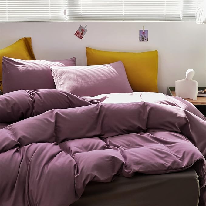 Cottonight Purple Comforter Set Full Dusty Purple Bedding Comforter Set Full Pale Mauve Solid Modern Blanket Quilts Soft Breathable 3 Piece Comforter Set for Adults Teens