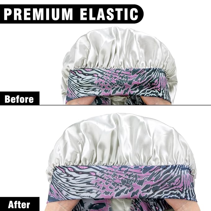 2Pcs Bonnets for Black Women Braid Bonnet, Large Long Satin Silk Bonnet for Braids, Women Braid Bonnet with Stretchy Tie Band for Sleeping Extra Long (Black & Light Green Pattern