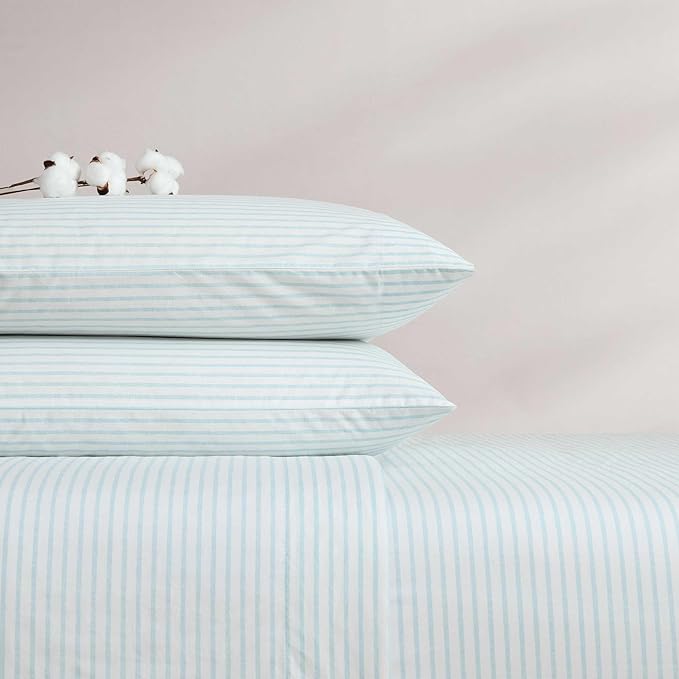 Tommy Bahama - King Sheet Set, Cotton Percale Bedding Set, Super Soft, Oeko-Tex Certified (Cool Beach Stripe Turquoise, King)