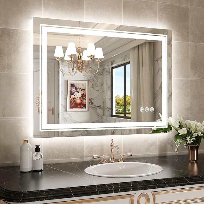 WTTY LED Bathroom Mirror 40"x30" with RGB Backlit and Front Light,Stepless Dimmable LED Mirror for Bathroom,Lighted Bathroom Vanity Mirror,Anti-Fog,Memory Function,Shatter-Proof,Wall Mounted