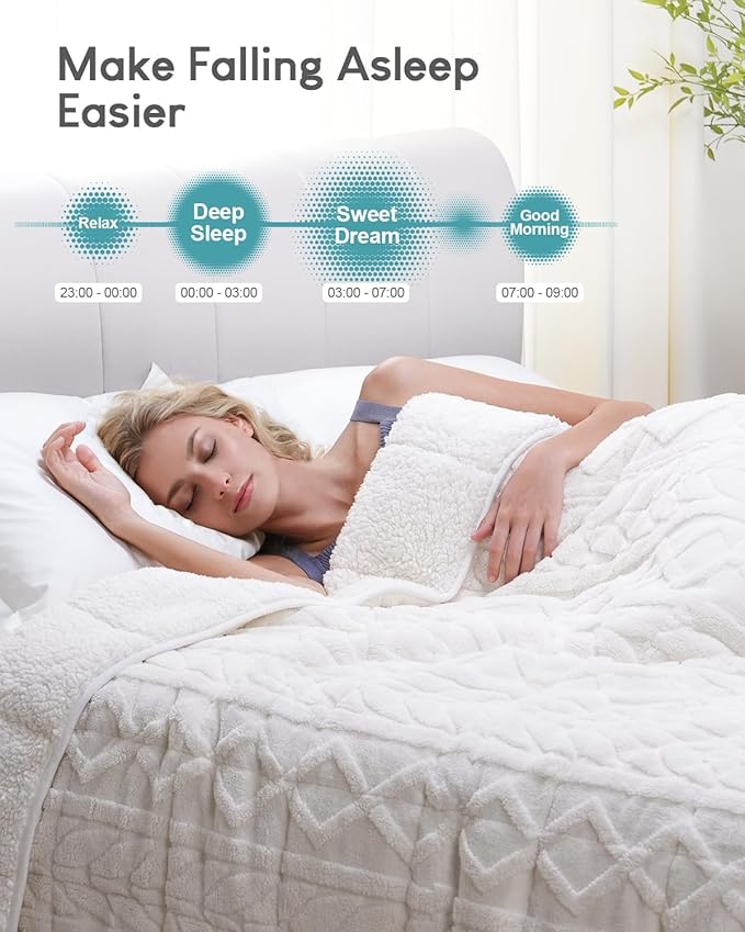 Cottonblue Jacquard Weighted Blanket 15lbs for Queen Ded - Ultra Soft, Cozy Comfort Sherpa Blanket for Relax and Sleep, Heavy Bed Blankets with Cemaric Beads, 48x72 in 12 lbs, Cream White